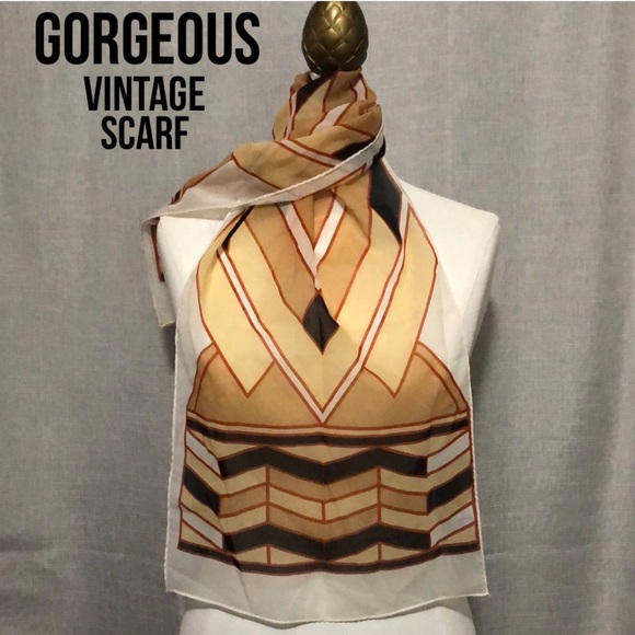 Gorgeous Vintage Scarf-Sheer-43x13-Earth Tones - Picture 1 of 12